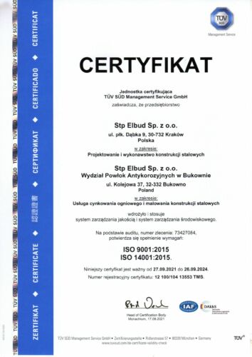 Certyfikat 9001 i 14001 - pol